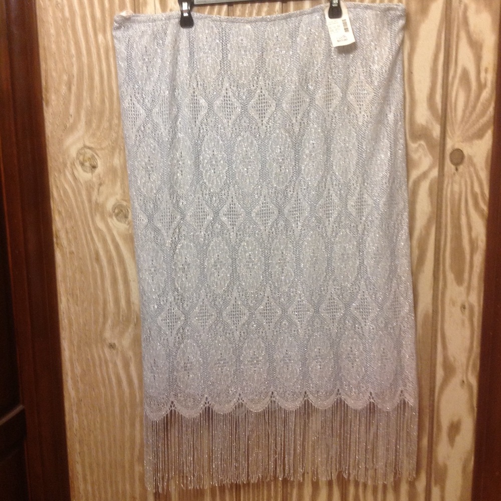 Sparkling Silver Metallic Crochet Fringe Maxi 3X 4X Holiday Wedding Fall